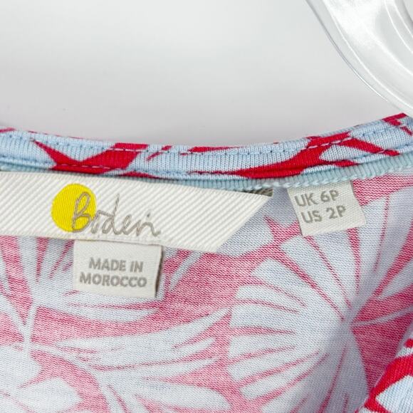 Boden Lola Jersey Dress Red Blue Leaf Print V-Neck Ruched Pockets Womens Size 2P - Picture 6 of 12